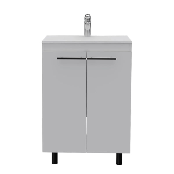 HomeRoots 16" White Freestanding Bathroom Vanity with Integrated Sink - Modern, Compact Storage Solution 546365