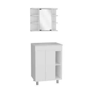 HomeRoots 24" Modern White Freestanding Bathroom Vanity Set with Sink, Mirror Cabinet & Soft-Close Doors 546366