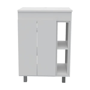 HomeRoots 24" Modern White Freestanding Bathroom Vanity Set with Sink, Mirror Cabinet & Soft-Close Doors 546366