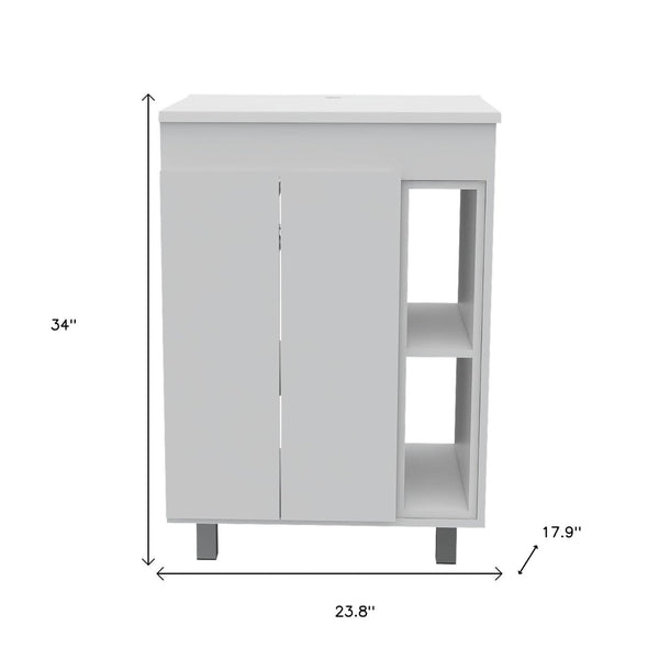 HomeRoots 24" Modern White Freestanding Bathroom Vanity Set with Sink, Mirror Cabinet & Soft-Close Doors 546366