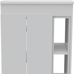 HomeRoots 24" Modern White Freestanding Bathroom Vanity Set with Sink, Mirror Cabinet & Soft-Close Doors 546366