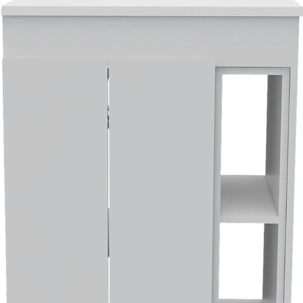 HomeRoots 24" Modern White Freestanding Bathroom Vanity Set with Sink, Mirror Cabinet & Soft-Close Doors 546366
