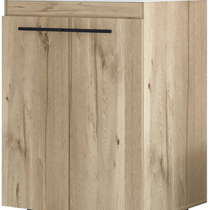 HomeRoots 18" Natural Wood Freestanding Bathroom Vanity with White Sink & Medicine Cabinet for Small Spaces 546367