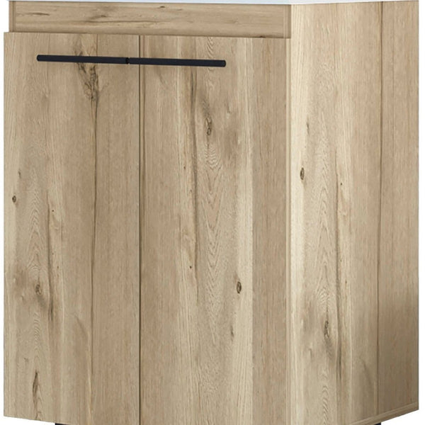 HomeRoots 18" Natural Wood Freestanding Bathroom Vanity with White Sink & Medicine Cabinet for Small Spaces 546367
