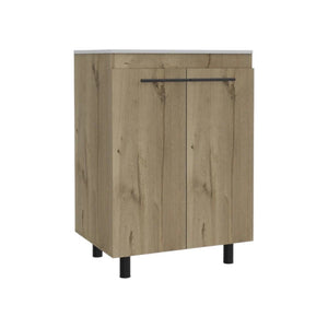 HomeRoots 18" Natural Wood Freestanding Bathroom Vanity with White Sink & Medicine Cabinet for Small Spaces 546367