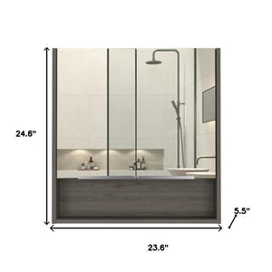 HomeRoots 24" Natural Wood Bathroom Vanity with White Sink, Medicine Cabinet & Soft-Close Storage Doors 546368