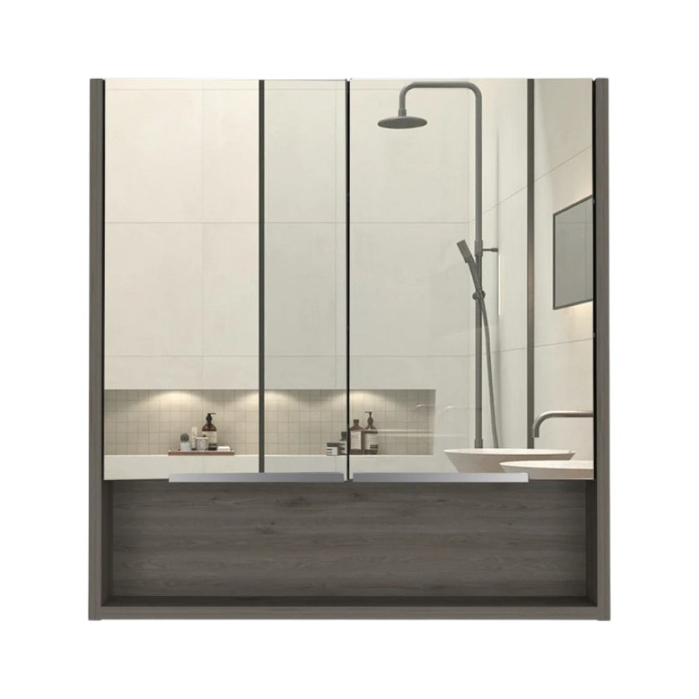 HomeRoots 24" Natural Wood Bathroom Vanity with White Sink, Medicine Cabinet & Soft-Close Storage Doors 546368