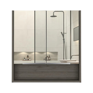 HomeRoots 24" Natural Wood Bathroom Vanity with White Sink, Medicine Cabinet & Soft-Close Storage Doors 546368