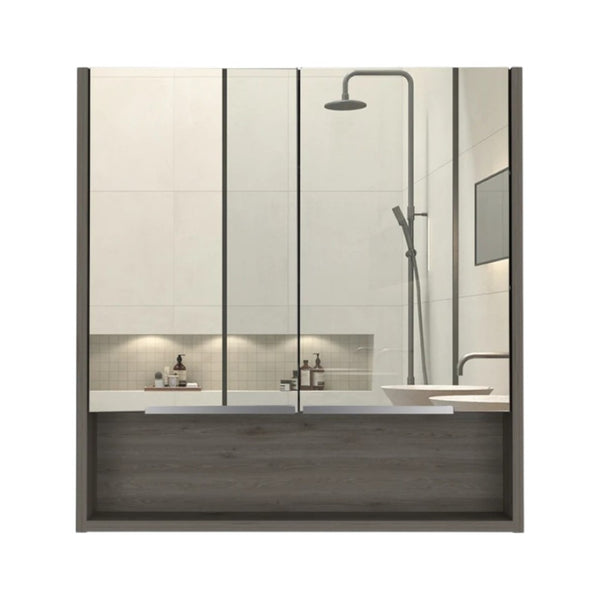 HomeRoots 24" Natural Wood Bathroom Vanity with White Sink, Medicine Cabinet & Soft-Close Storage Doors 546368