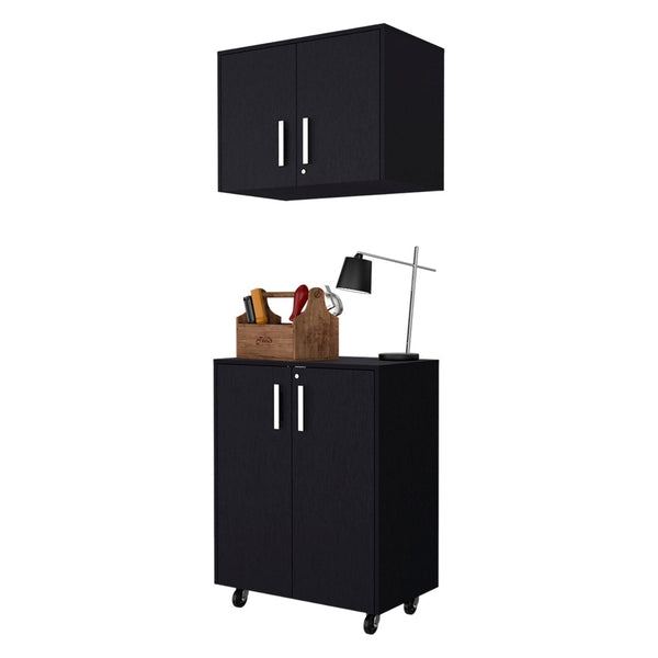 HomeRoots 28" Sleek Black Wall-Mounted Accent Cabinet with 4 Shelves for Stylish Storage in Any Room 546370
