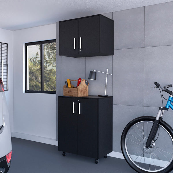 HomeRoots 28" Sleek Black Wall-Mounted Accent Cabinet with 4 Shelves for Stylish Storage in Any Room 546370