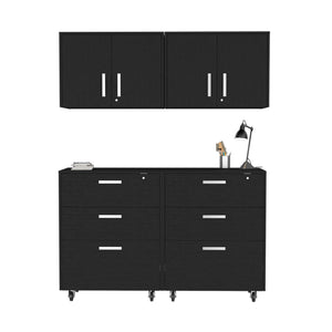 Homeroots 28" Black Wall Mounted Accent Cabinet With Four Shelves And Six Drawers  Manufactured Wood 546371