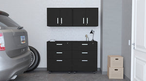 Homeroots 28" Black Wall Mounted Accent Cabinet With Four Shelves And Six Drawers  Manufactured Wood 546371