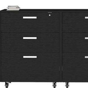 Homeroots 28" Black Wall Mounted Accent Cabinet With Four Shelves And Six Drawers  Manufactured Wood 546371