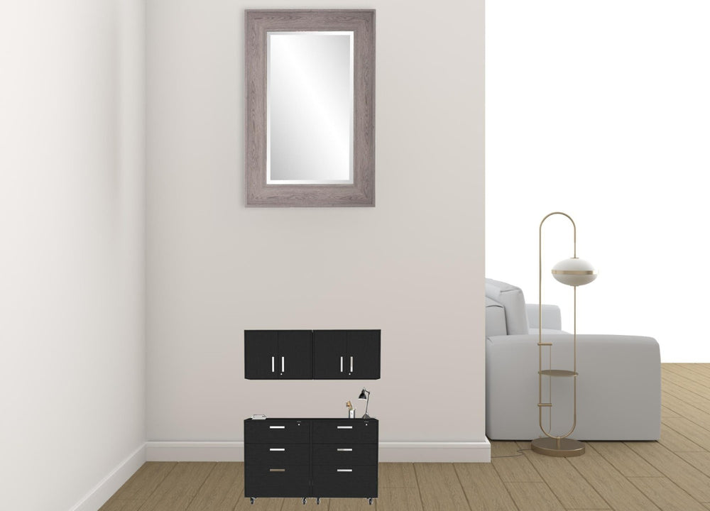 HomeRoots 28" Black Wall-Mounted Accent Cabinet with Stylish Shelves & Versatile Drawers for Smart Storage 546371