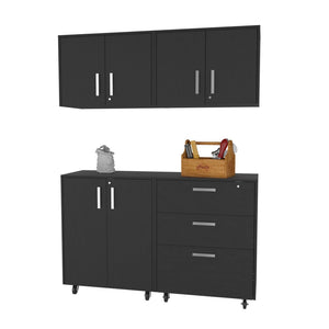 HomeRoots 28" Modern Black Wall-Mounted Accent Cabinet with 6 Shelves & 3 Drawers for Stylish Storage Solutions 546372