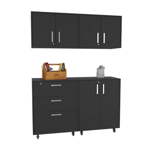 HomeRoots 28" Modern Black Wall-Mounted Accent Cabinet with 6 Shelves & 3 Drawers for Stylish Storage Solutions 546372