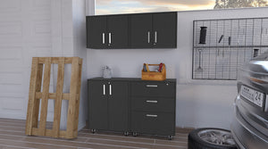 HomeRoots 28" Modern Black Wall-Mounted Accent Cabinet with 6 Shelves & 3 Drawers for Stylish Storage Solutions 546372