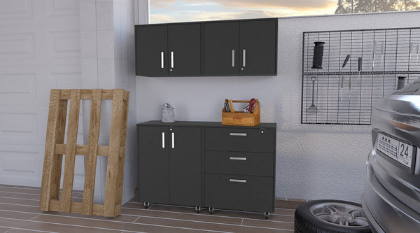HomeRoots 28" Modern Black Wall-Mounted Accent Cabinet with 6 Shelves & 3 Drawers for Stylish Storage Solutions 546372