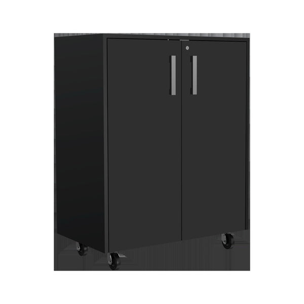HomeRoots 28" Modern Black Wall-Mounted Accent Cabinet with 6 Shelves & 3 Drawers for Stylish Storage Solutions 546372