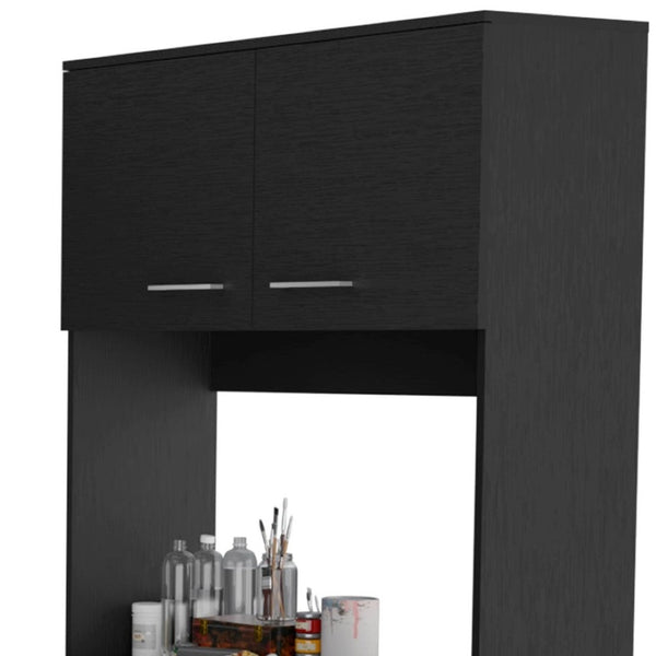 HomeRoots 28" Sleek Black Wall-Mounted Accent Cabinet with 7 Shelves & 6 Drawers for Smart Home Storage 546374