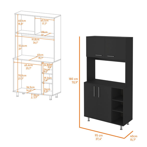 HomeRoots 28" Sleek Black Wall-Mounted Accent Cabinet with 7 Shelves & 6 Drawers for Smart Home Storage 546374