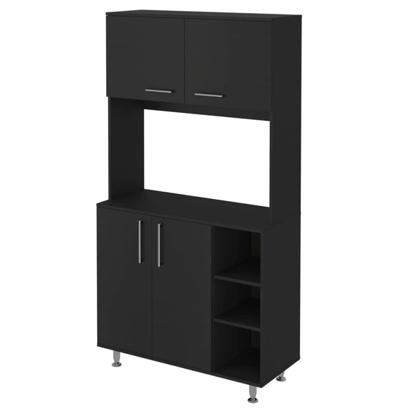 HomeRoots 28" Sleek Black Wall-Mounted Accent Cabinet with 7 Shelves & 6 Drawers for Smart Home Storage 546374