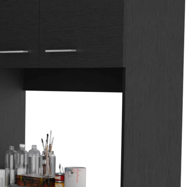 HomeRoots 28" Sleek Black Wall-Mounted Accent Cabinet with 7 Shelves & 6 Drawers for Smart Home Storage 546374
