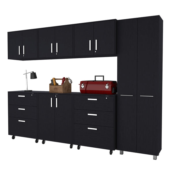 Homeroots 28" Black Wall Mounted Accent Cabinet With Twelve Shelves And Six Drawers  Manufactured Wood 546376
