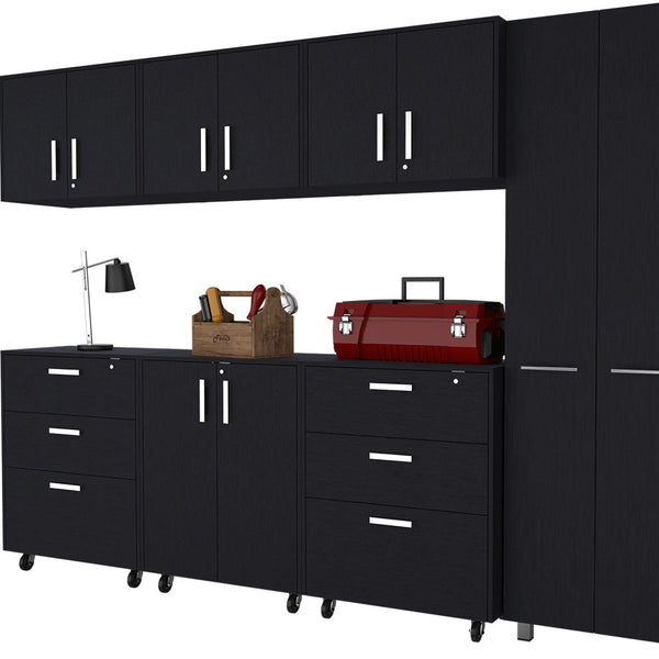 Homeroots 28" Black Wall Mounted Accent Cabinet With Twelve Shelves And Six Drawers  Manufactured Wood 546376