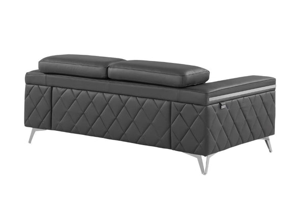 HomeRoots 70" Contemporary Leather Loveseat with Silver Accents, Adjustable Headrests, and Sleek Steel Legs WHITE 546377