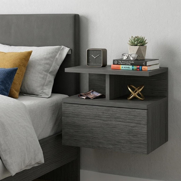 13 Inch Floating Wood Nightstand with Single Drawer for Modern Bedroom Storage