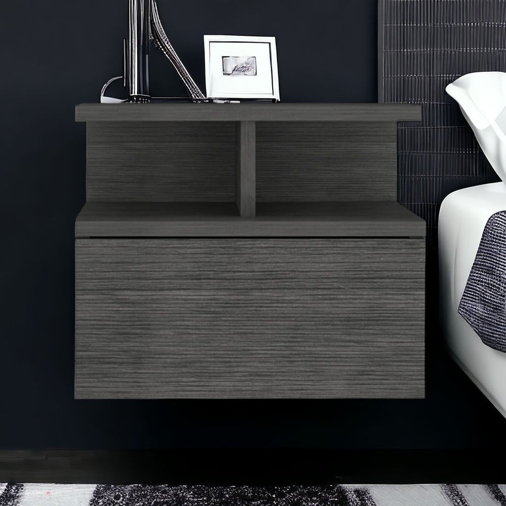 Homeroots 13" Dark Gray One Drawer Faux Wood Floating Nightstand   546380