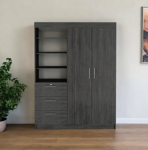 Homeroots 59" Gray Three Drawer Combo Dresser  Manufactured Wood 546383