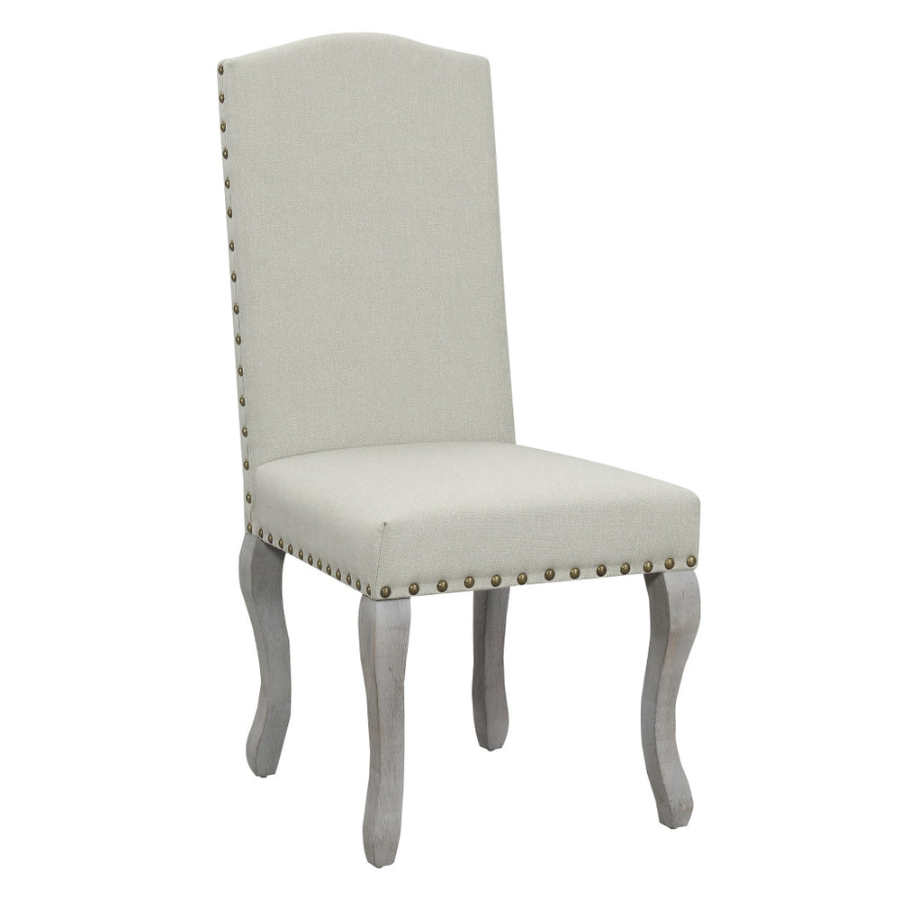 Homeroots Set Of Two Beige And Gray Upholstered Fabric Dining Parsons Chairs  Wood 546387