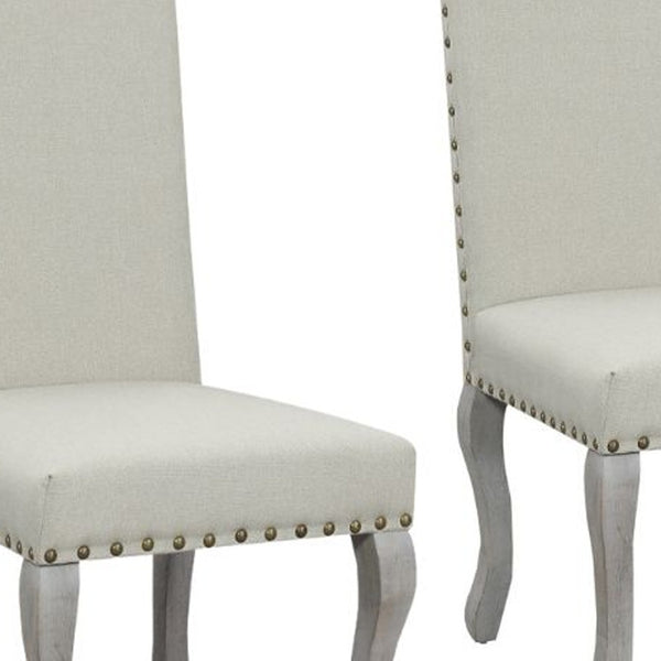 Homeroots Set Of Two Beige And Gray Upholstered Fabric Dining Parsons Chairs  Wood 546387