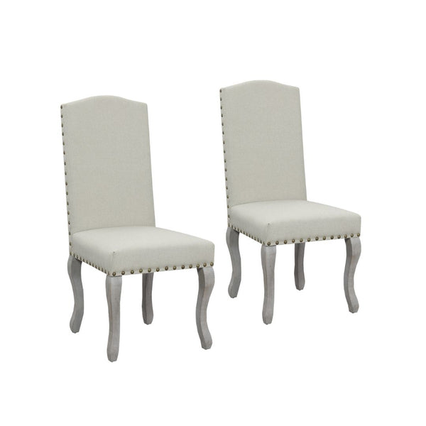 Homeroots Set Of Two Beige And Gray Upholstered Fabric Dining Parsons Chairs  Wood 546387
