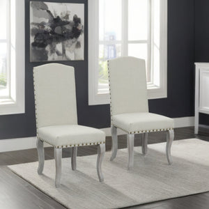Homeroots Set Of Two Beige And Gray Upholstered Fabric Dining Parsons Chairs  Wood 546387