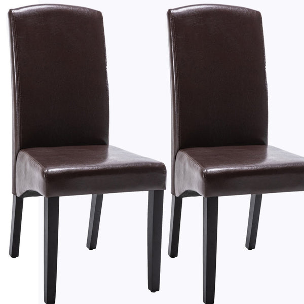 Homeroots Set Of Two Brown And Black Upholstered Faux Leather Dining Parsons Chairs  Wood 546389