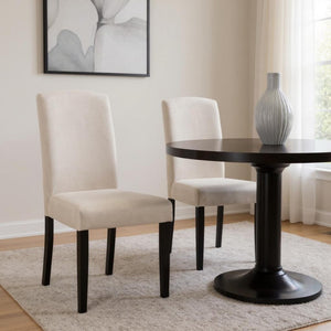 HomeRoots Set of Two Stylish Beige and Black Upholstered Dining Chairs – Chic Comfort for Modern Homes 546392
