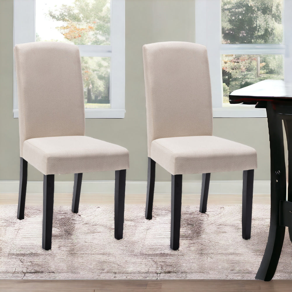 Homeroots Set Of Two Beige And Black Upholstered Polyester Dining Parsons Chairs  Wood 546392