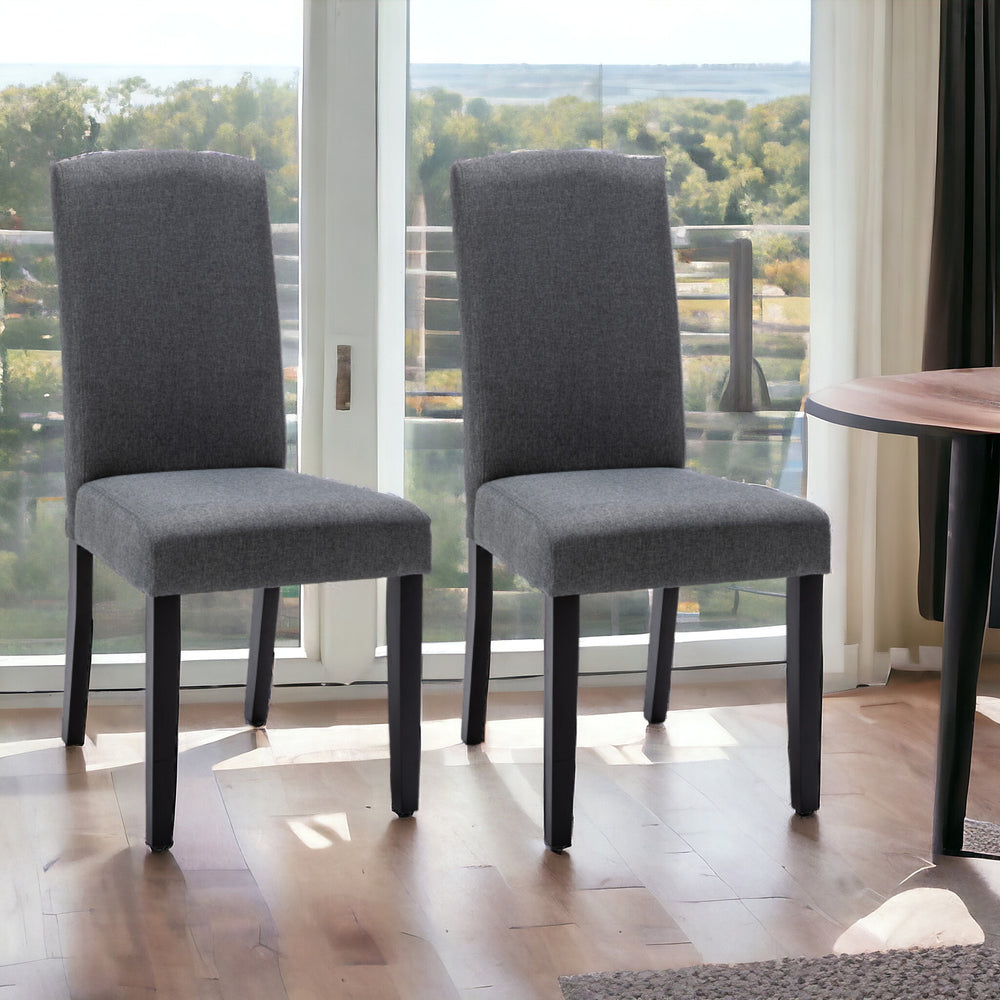 Homeroots Set Of Two Dark Gray And Black Upholstered Polyester Dining Parsons Chairs  Wood 546393