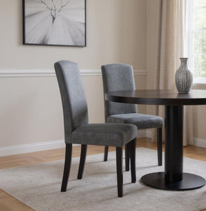 HomeRoots Set of Two Elegant Dark Gray & Black Upholstered Parsons Chairs for Stylish Dining & Versatile Use 546393