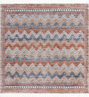 Unique Loom Aramis Stella Machine Made Tribal Rug Multi, Blue/Ivory/Light Brown/Rust Red/Beige 7' 10" x 7' 10"