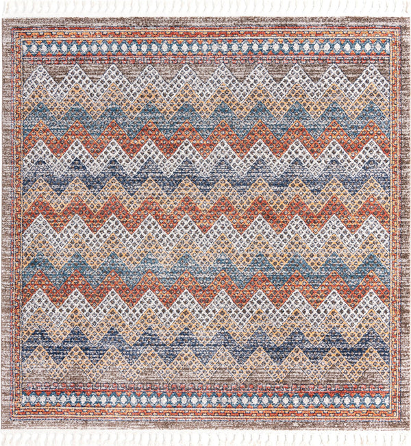 Unique Loom Aramis Stella Machine Made Tribal Rug Multi, Blue/Ivory/Light Brown/Rust Red/Beige 7' 10" x 7' 10"