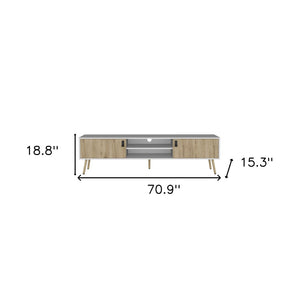 Homeroots 71" Stylish Two-tone Beige And White Tv Stand With Open And Enclosed Storage For Modern Spaces  Manufactured Wood 546400