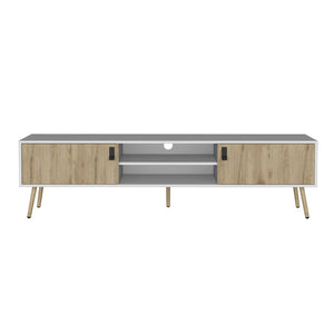 Homeroots 71" Stylish Two-tone Beige And White Tv Stand With Open And Enclosed Storage For Modern Spaces  Manufactured Wood 546400