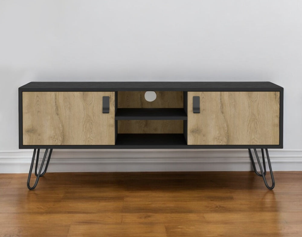 Homeroots 48" Beige And Black Tv Stand - Stylish Open And Enclosed Storage For Living Room Or Office Use  Manufactured Wood 546401