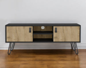 Homeroots 48" Beige And Black Tv Stand - Stylish Open And Enclosed Storage For Living Room Or Office Use  Manufactured Wood 546401