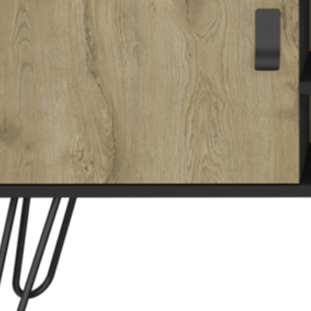 HomeRoots 48" Two-Tone Beige and Black Modern TV Stand with Open Shelving and Enclosed Storage Solutions 546401